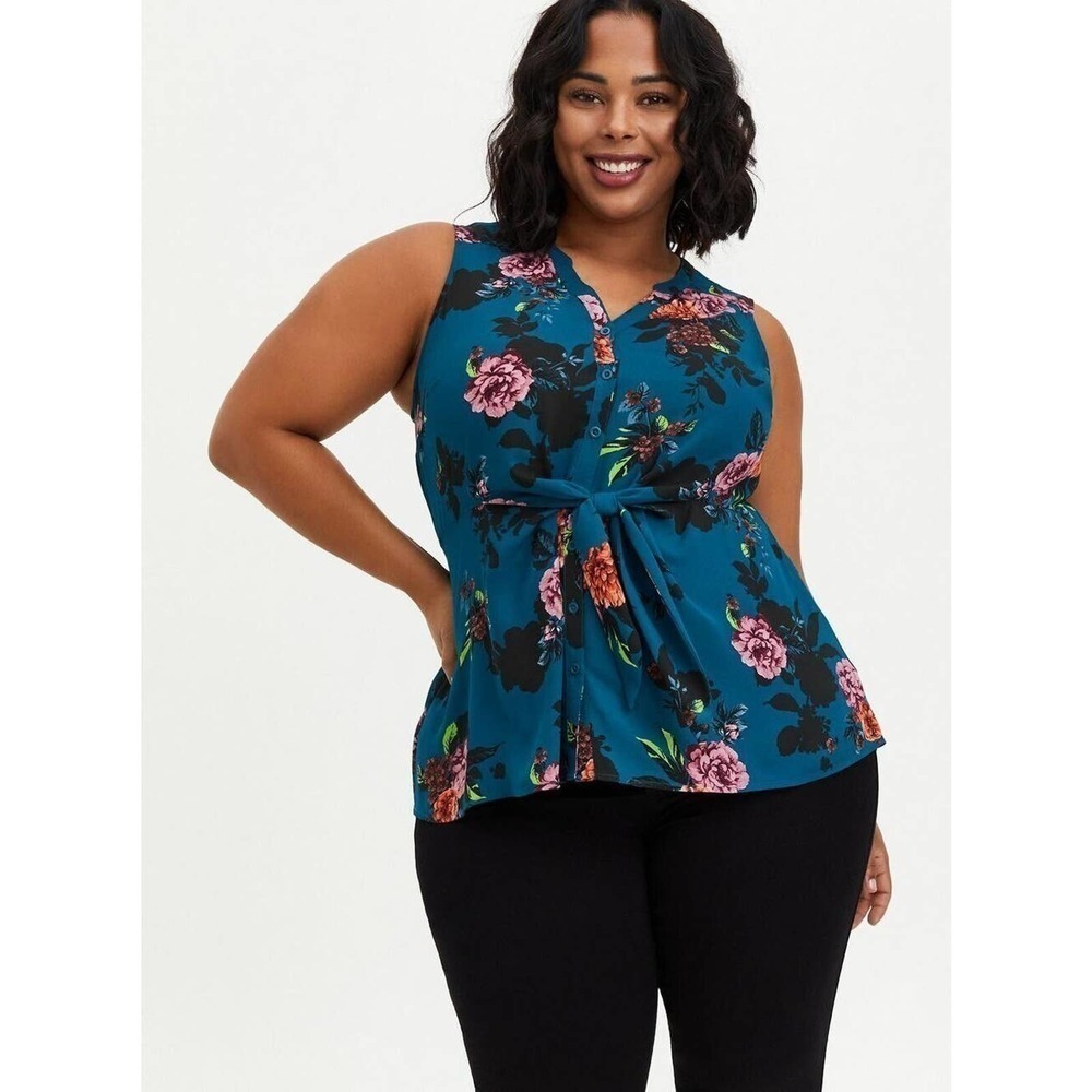 NWT‎ Torrid Womens Blouse Size 5X Peplum Georgette Button Front Tie Front